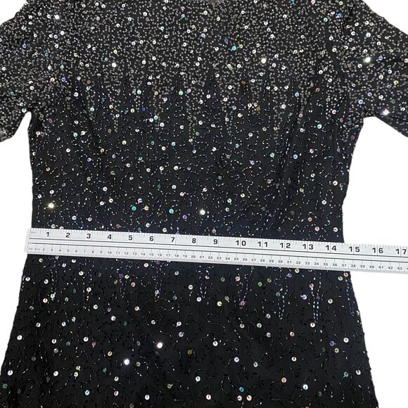 Patra Vtg Black Silver Iridescent Beaded Sequin Short Sleeve Blouse SZ PS - Picture 8 of 11